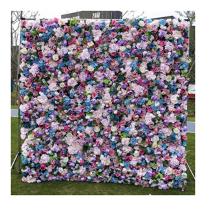 A-1478 Home decor luxury wall silk flower blue and purple artificial roll up flower wall 8x8 outdoor fake flower wall decor