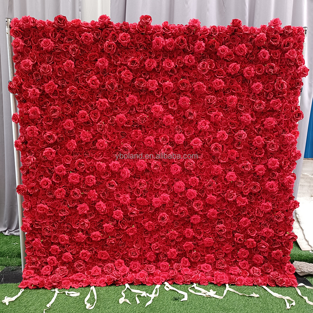 A3 Wedding Decoration 8ft x 8ft Red Flower Wall Backdrop Panel 3D 5D Roll Up Fabric Artificial Silk Rose Flower Wall with Zipper