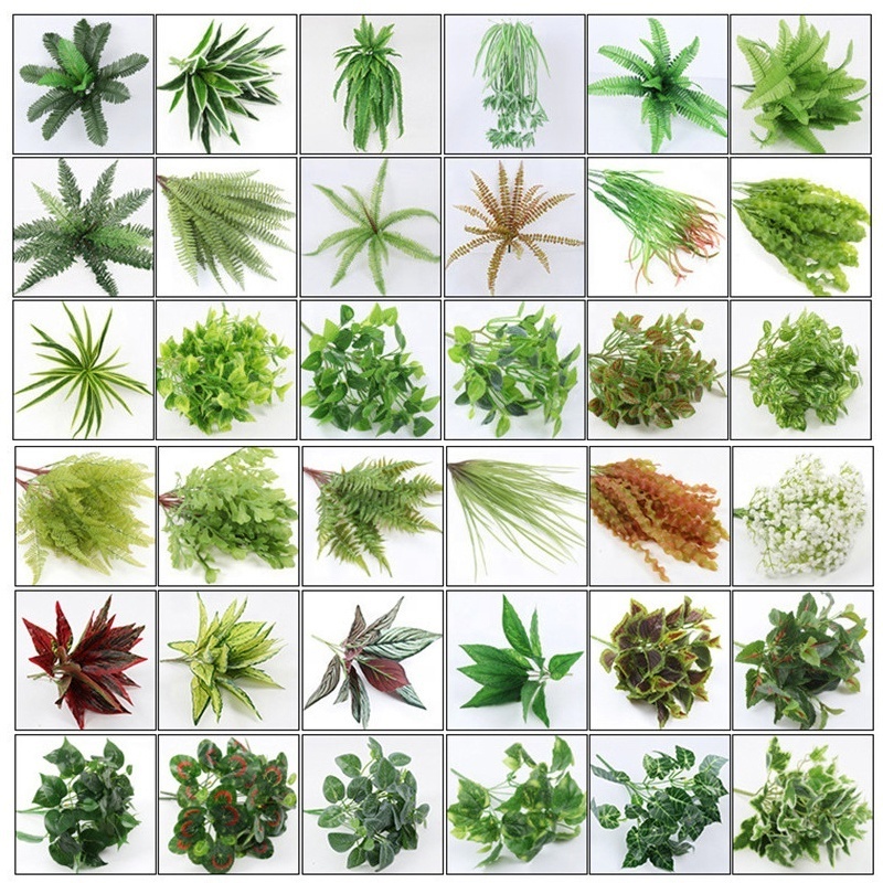 G889 Home Garden Fake Tropical Leaf Faux Green Plant Grass Backdrop Panel Outdoor Indoor Decor 3D Artificial Wall Grass for Wall