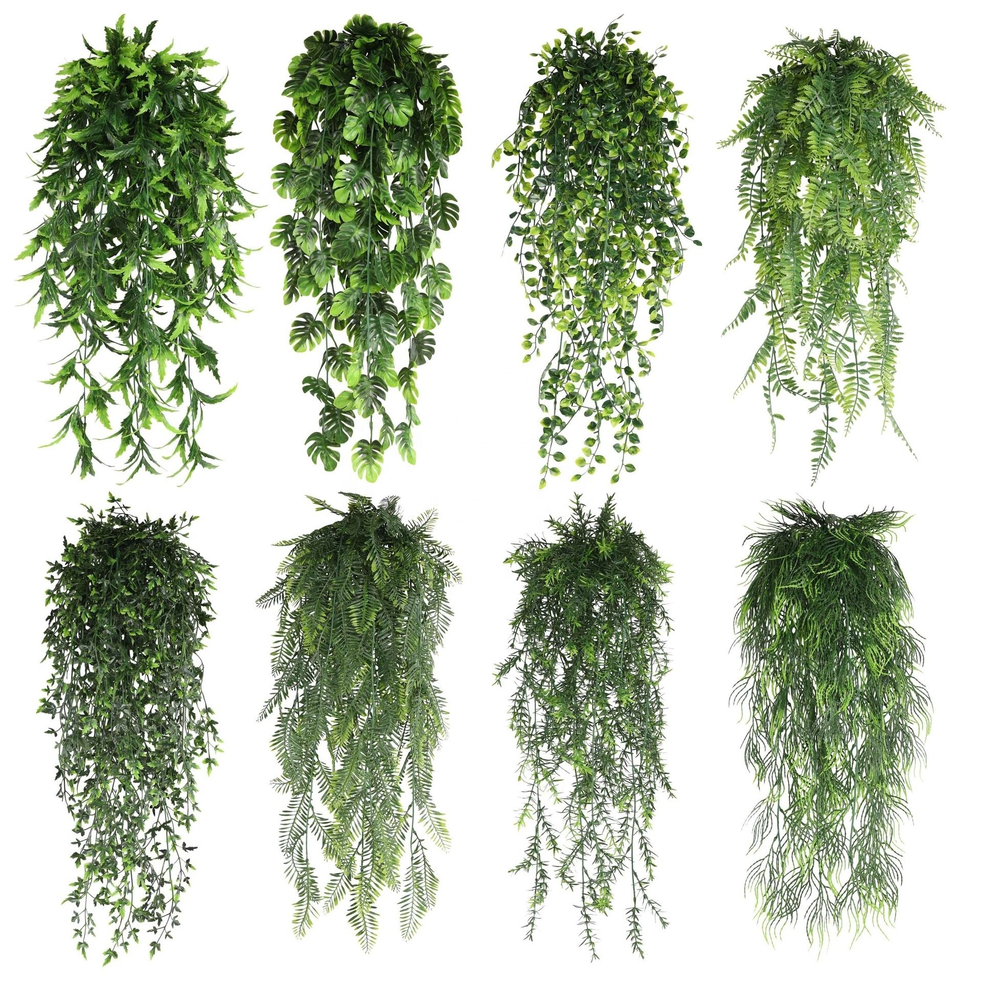 L-HP Wholesale Plastic Plant Faux Fern Leaf Garland Greenery indoor outdoor Ceiling Decor Artificial Grass Wall Hanging Plants