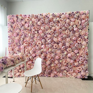 K01 Wedding Stage Decor Floral Background Mat Pink Silk Rose Flower Wall Backdrop Panel 3D Roll Up Fabric Artificial Flower Wall