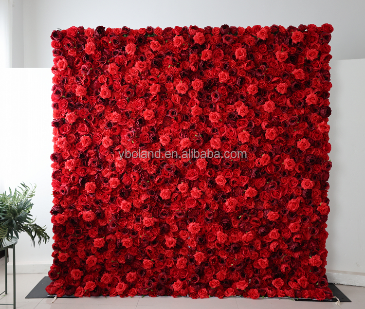 A3 Wedding Decoration 8ft x 8ft Red Flower Wall Backdrop Panel 3D 5D Roll Up Fabric Artificial Silk Rose Flower Wall with Zipper