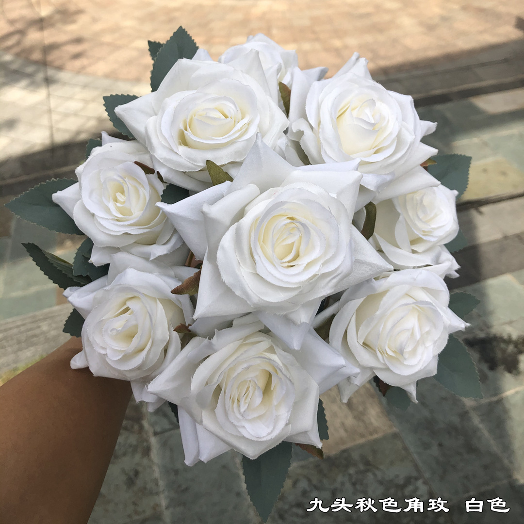 K09 Wholesale Wedding Decoration Artificial Diamond Roses Flower Bunch White Red 9 Head Fake Silk Flowers Bouquet for Home Party