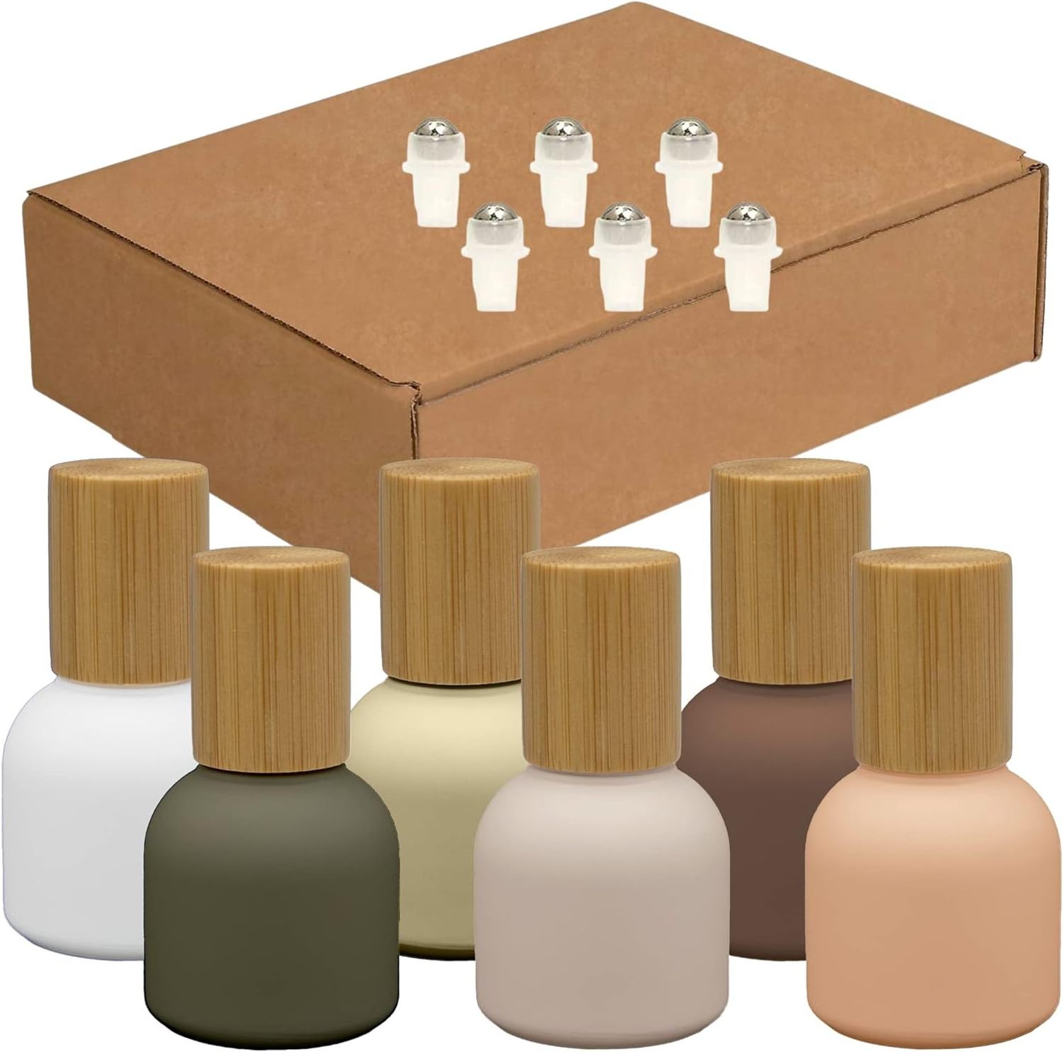 Wholesale New design wooden cap frosted glass roller bottle 10ml bamboo cosmetic packaging bottle