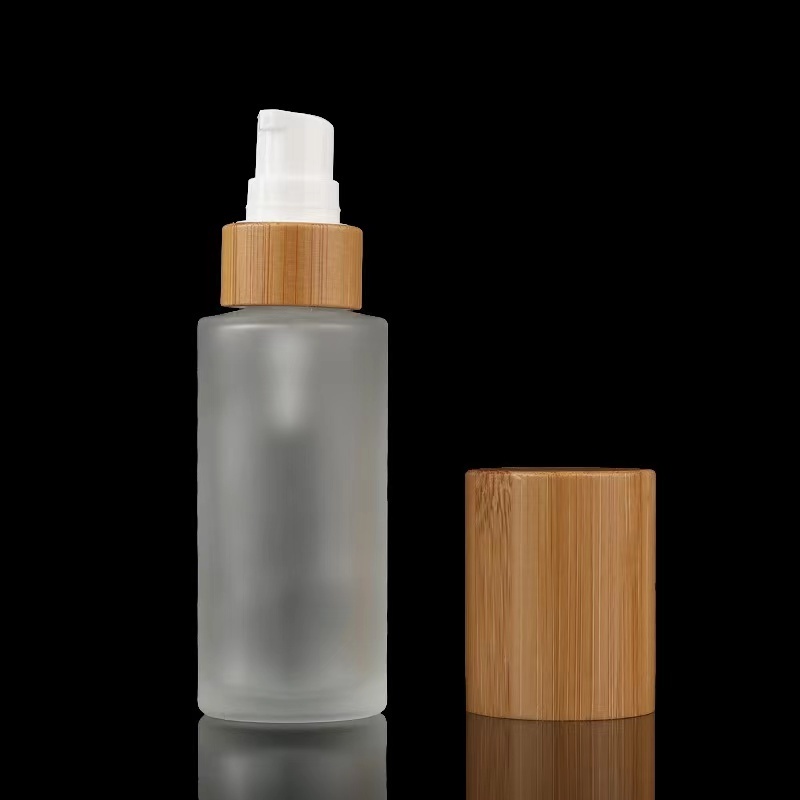 Lotion Pump Glass Bottle with Bamboo Cover Factory Direct Supply 2oz 3oz 4oz Cosmetic Provided Personal Skin Care Packaging