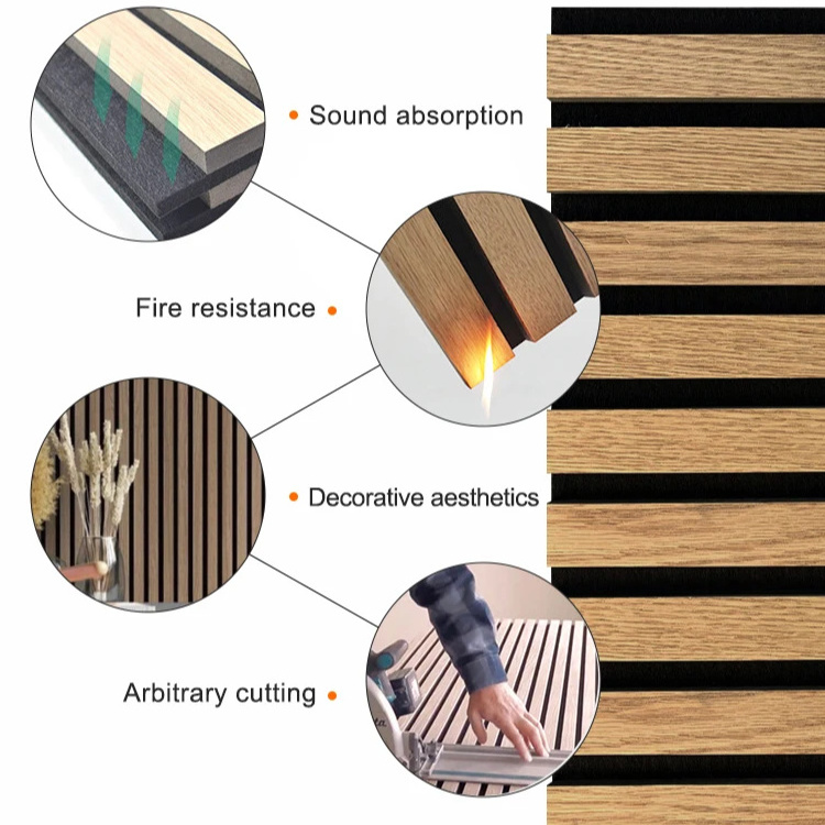 AKupanel Decorative Fire Retardant MDF Wooden Strip Sound Absorbing Wall Panel Board Slat Acoustic Panel