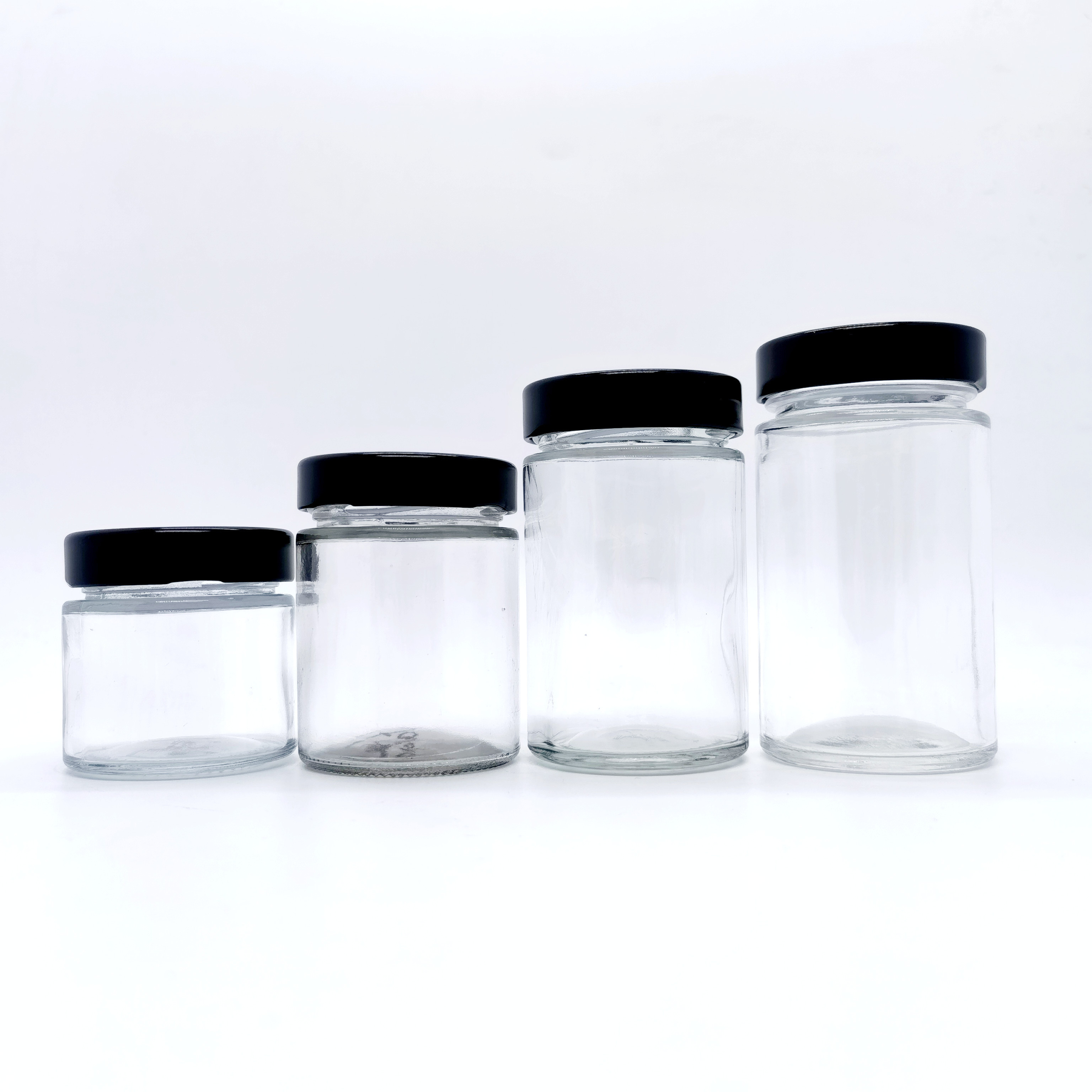 Factory Empty 100ml 150ml 180ml 280ml 380ml 500ml Straigh Sided Glass Jar With Deep Metal Cap For Home Kitchen Storage