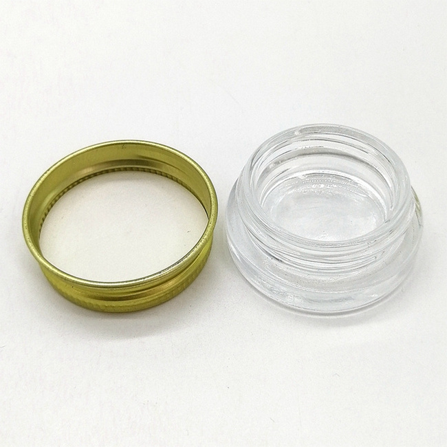 3ml 5ml 7ml 9ml Low Profile Thick Glass Containers with Black Metal Lids - 1 Gram Concentrate Jars