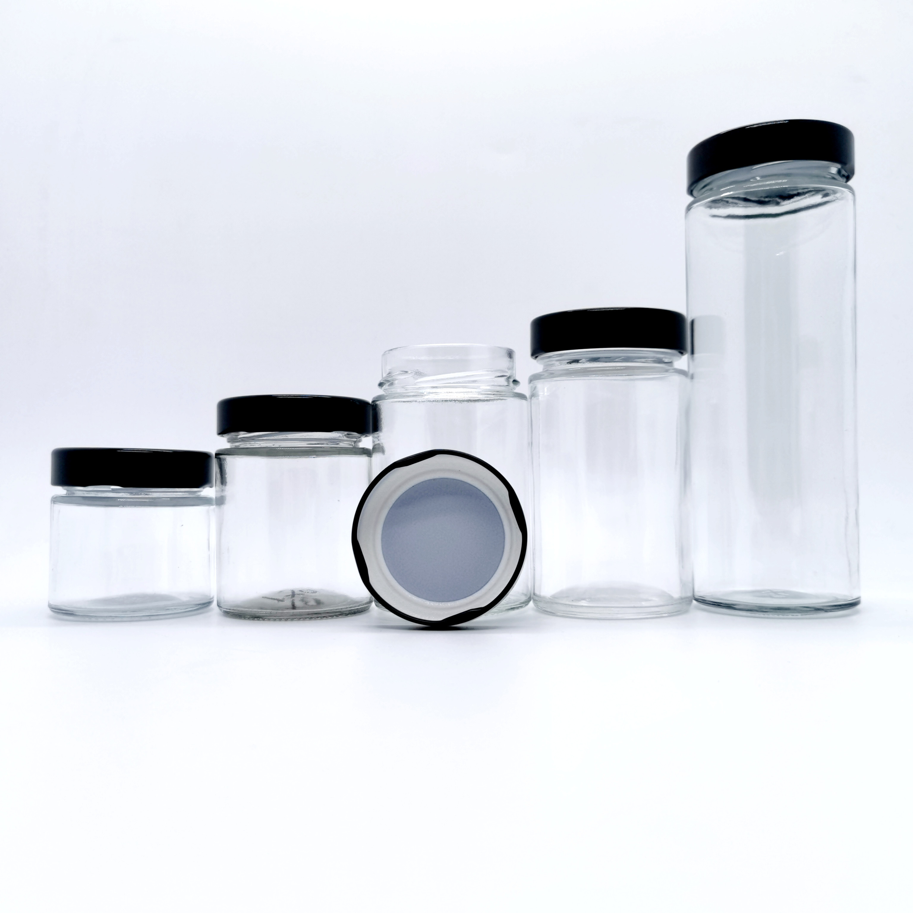 Factory Empty 100ml 150ml 180ml 280ml 380ml 500ml Straigh Sided Glass Jar With Deep Metal Cap For Home Kitchen Storage