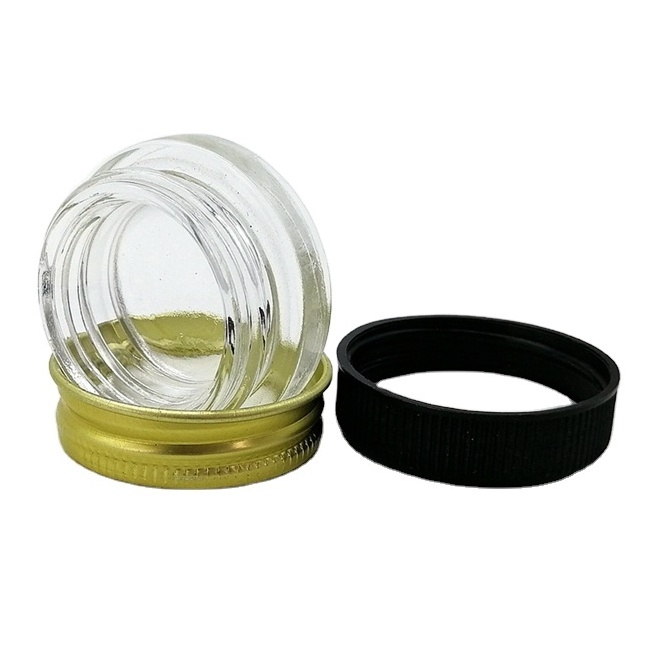 3ml 5ml 7ml 9ml Low Profile Thick Glass Containers with Black Metal Lids - 1 Gram Concentrate Jars