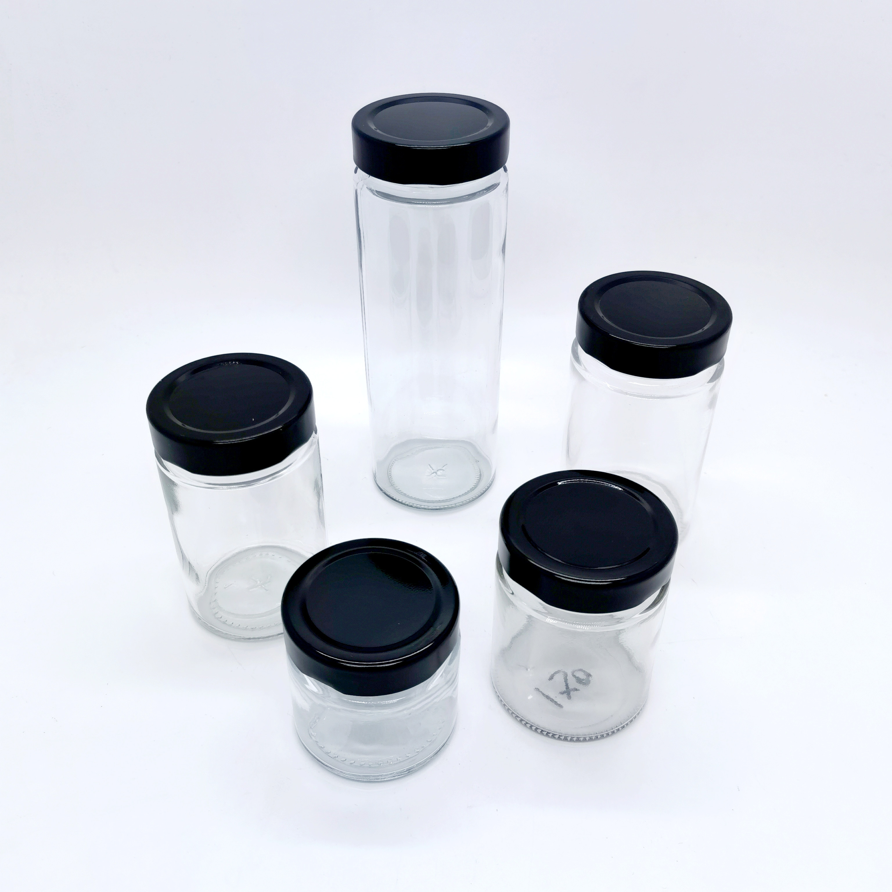 Factory Empty 100ml 150ml 180ml 280ml 380ml 500ml Straigh Sided Glass Jar With Deep Metal Cap For Home Kitchen Storage