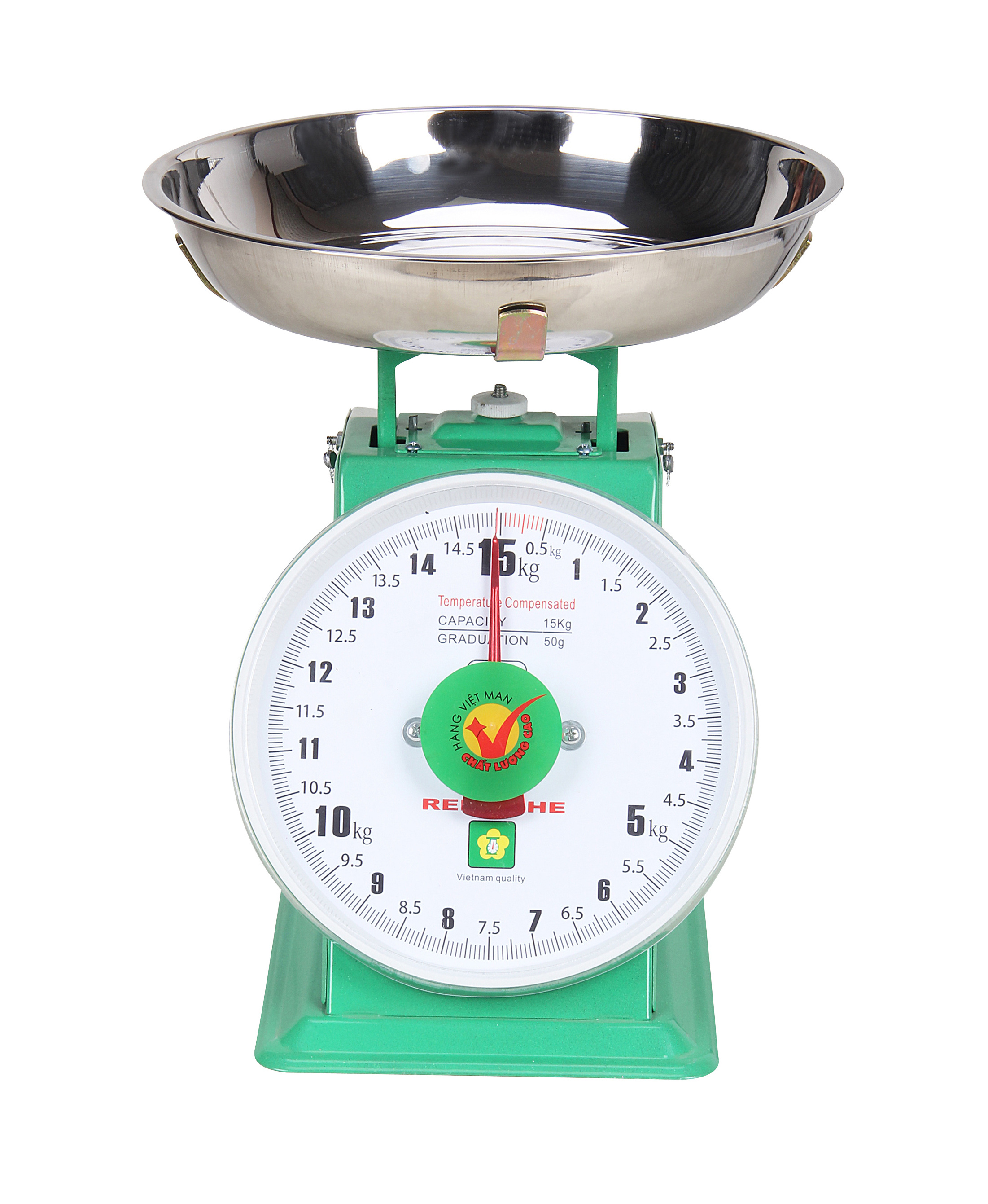 High quality Kitchen dial spring scale mechanical weighing apparatus with stainless steel round tray 15kgs