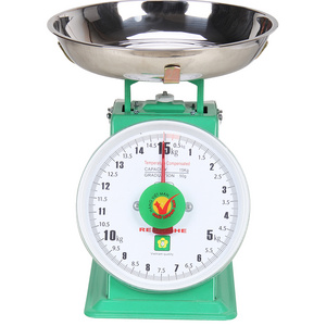 High quality Kitchen dial spring scale mechanical weighing apparatus with stainless steel round tray 15kgs