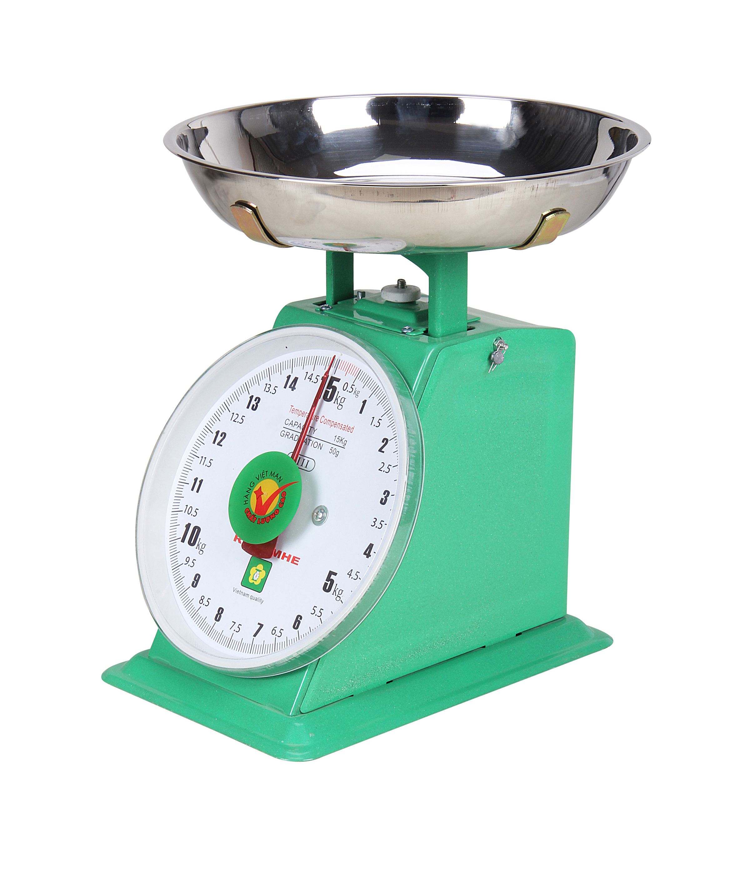 High quality Kitchen dial spring scale mechanical weighing apparatus with stainless steel round tray 15kgs