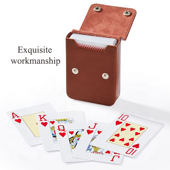 Custom  Logo High Quality PU Leather Travel Storage Playing Card Pouch Poker Holder Card Case Set