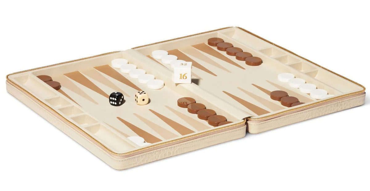 Popular Pu Leather Rectangle backgammon Blue Beige Simple Luxury Backgammon Board Game Set