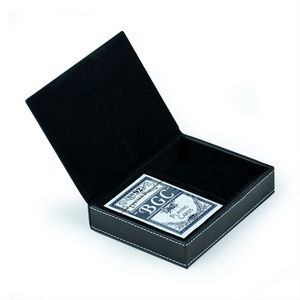 Black leather high quality playing card holder for 2 decks of waterproof playing cards with leather case