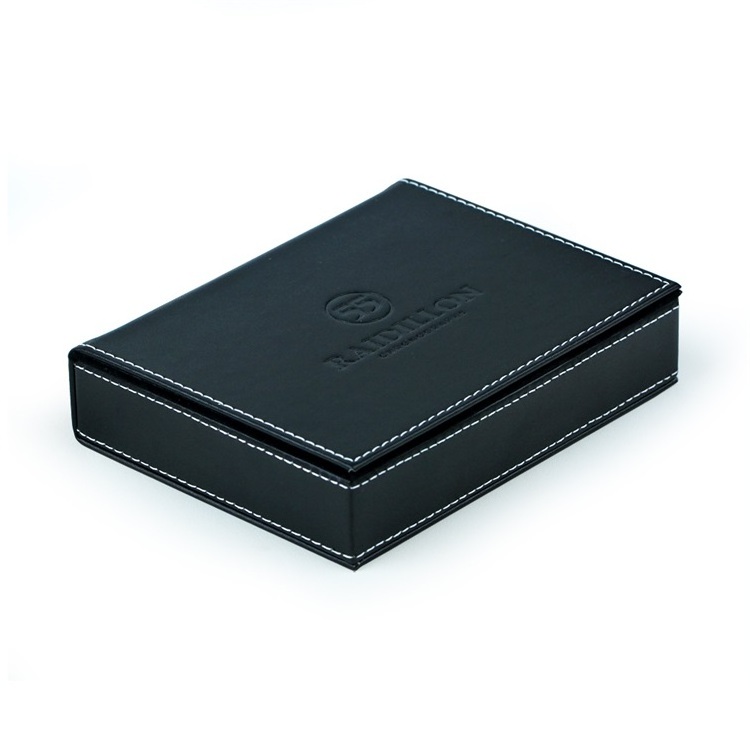 Black leather high quality playing card holder for 2 decks of waterproof playing cards with leather case