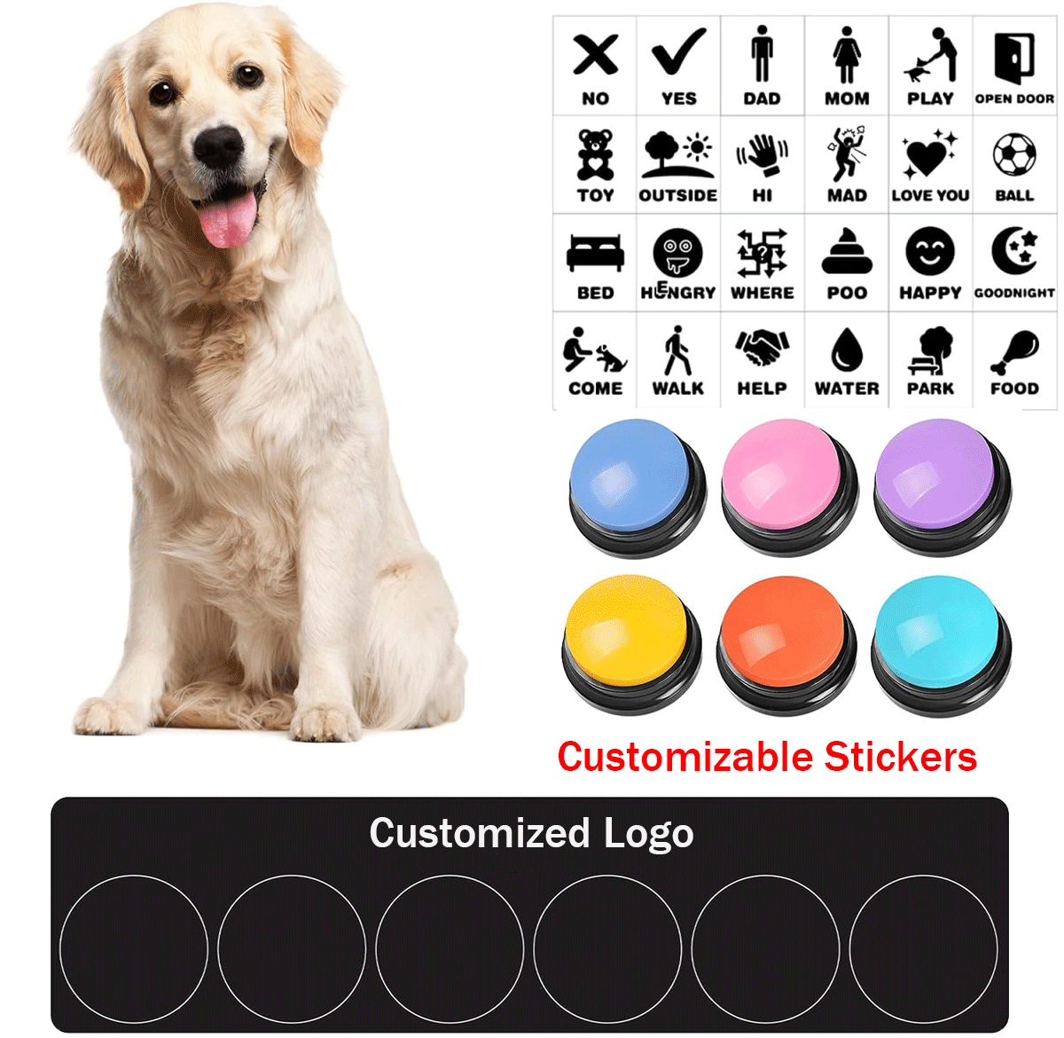 Customized Stickers and Mats Dog Talking Buttons Set Recordable Dog Training Voice Speaking Button Dog Buttons for Communication