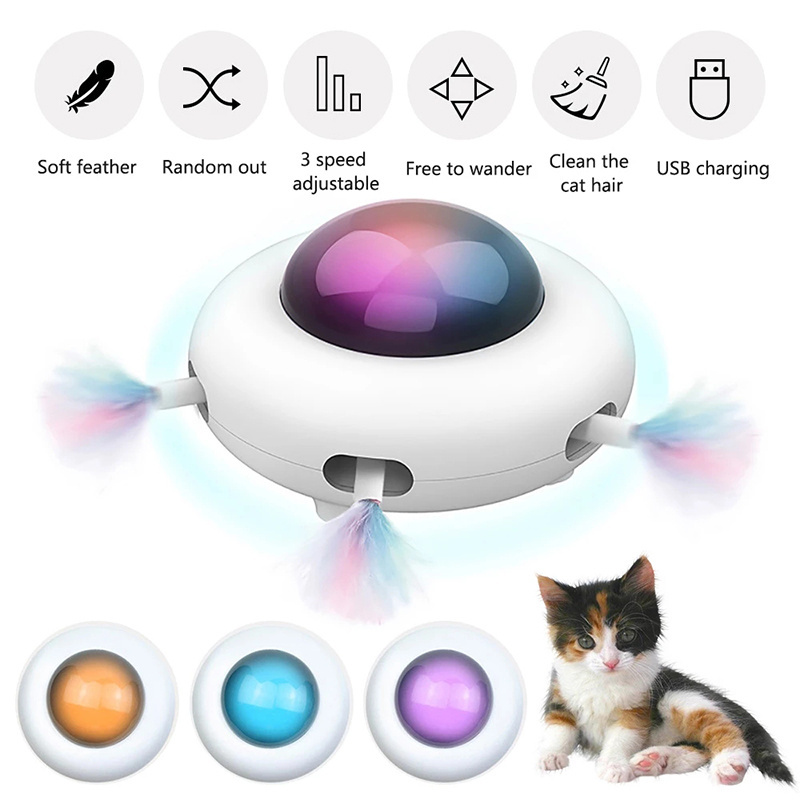 USB Automatic Teasing and Spinning Indoor Electronic Feather Toys Automatic Cleaning Cat Feather Mice UFO Interactive Cat Toy