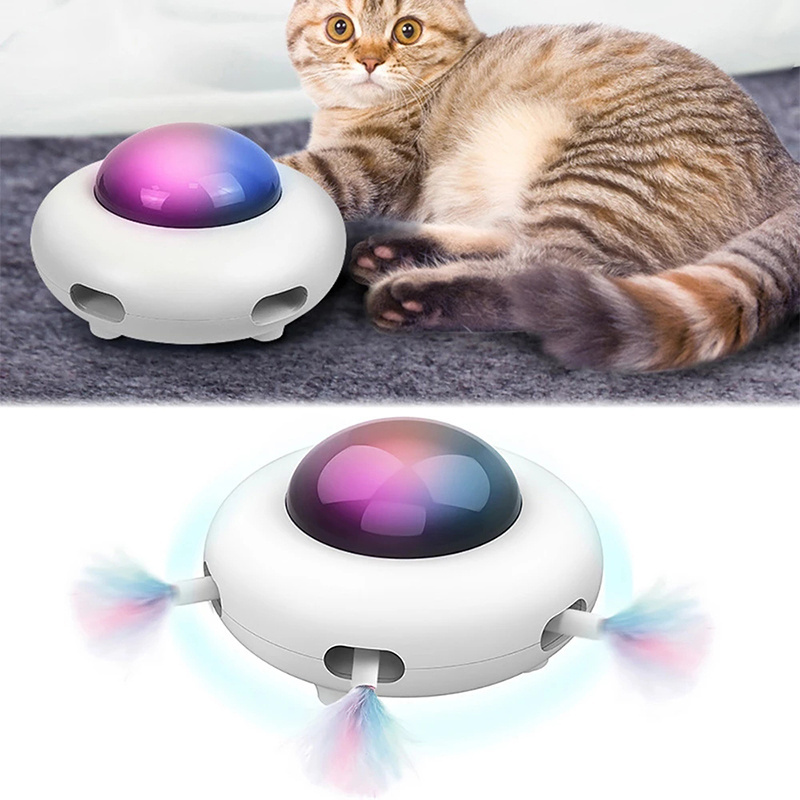 USB Automatic Teasing and Spinning Indoor Electronic Feather Toys Automatic Cleaning Cat Feather Mice UFO Interactive Cat Toy