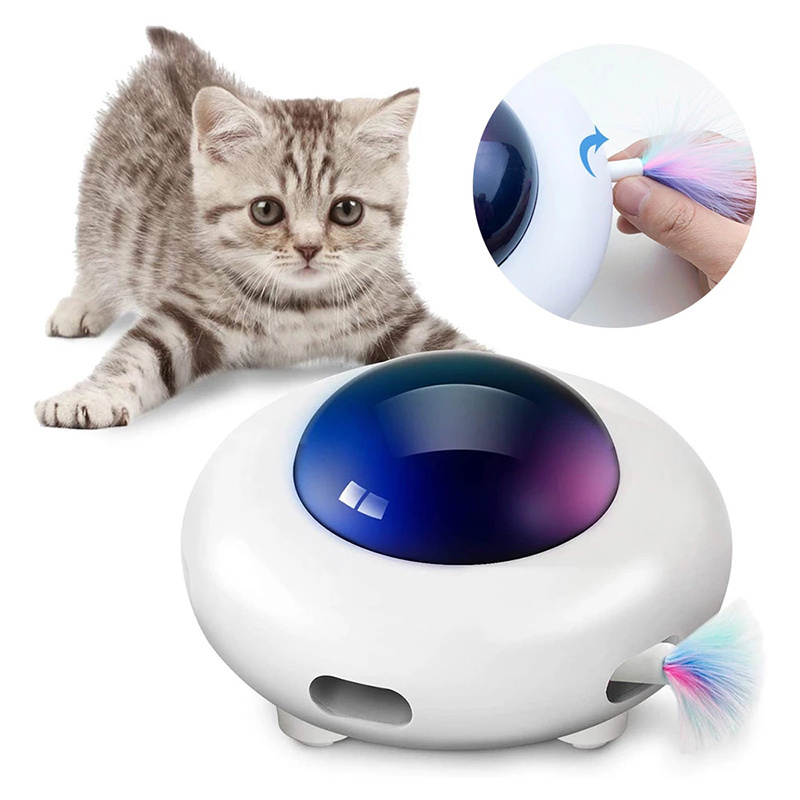 USB Automatic Teasing and Spinning Indoor Electronic Feather Toys Automatic Cleaning Cat Feather Mice UFO Interactive Cat Toy