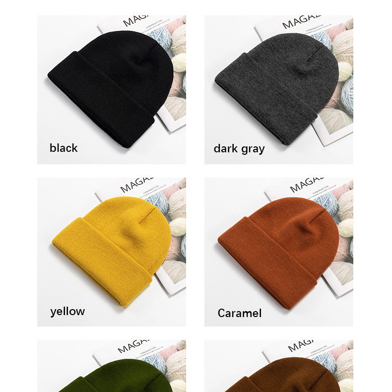 Winter Knitted Beanie Embroidery Lettering Cap Men Women Warm Wool Hat Solid Hip-hop Unisex Beanies