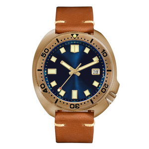 44mm Turtle Solid Bronze Vintage Diver Men Mechanical Watch 20 Bar Luminous Leather Strap Relojes Sapphire Glass Dive Watches