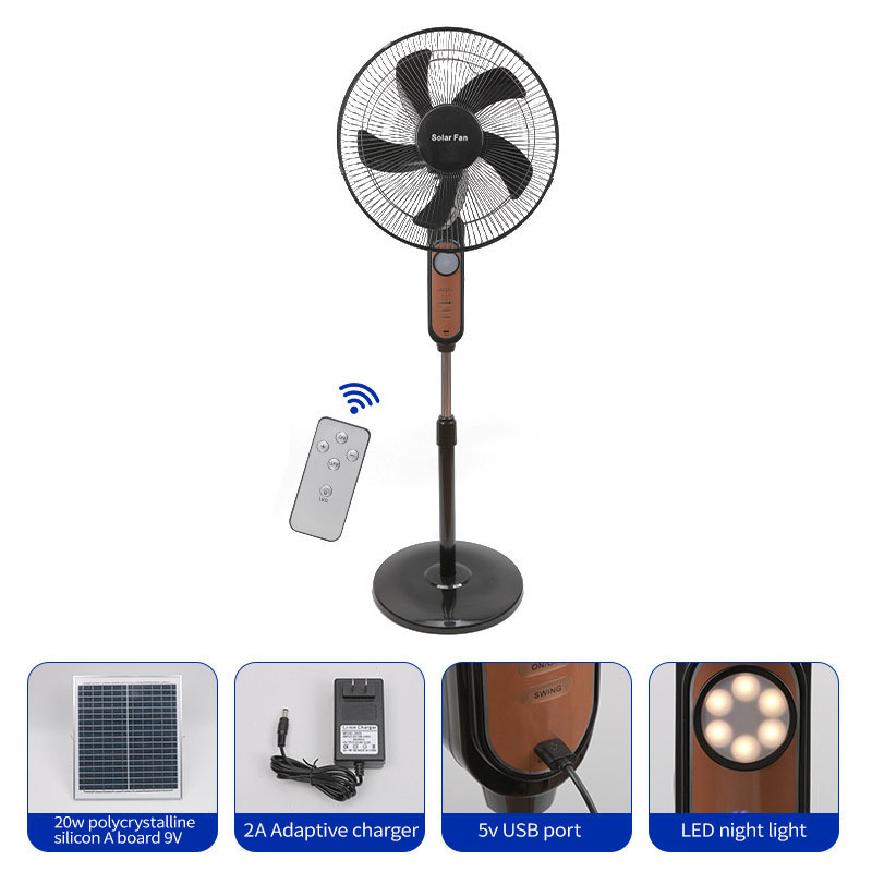 Remote Control Solar Stand Fan DC Home Use Stand Fan with Panel and Battery