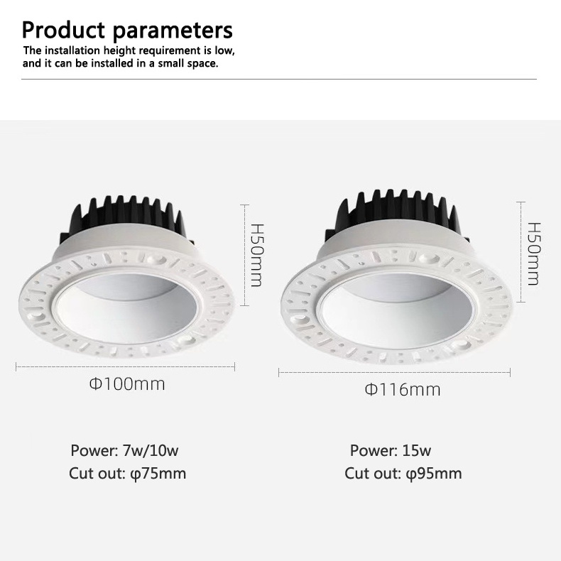 Black white 7w 10w 12w 15w tri colour recessed ultra thin downlight led trimless 3cct downlight