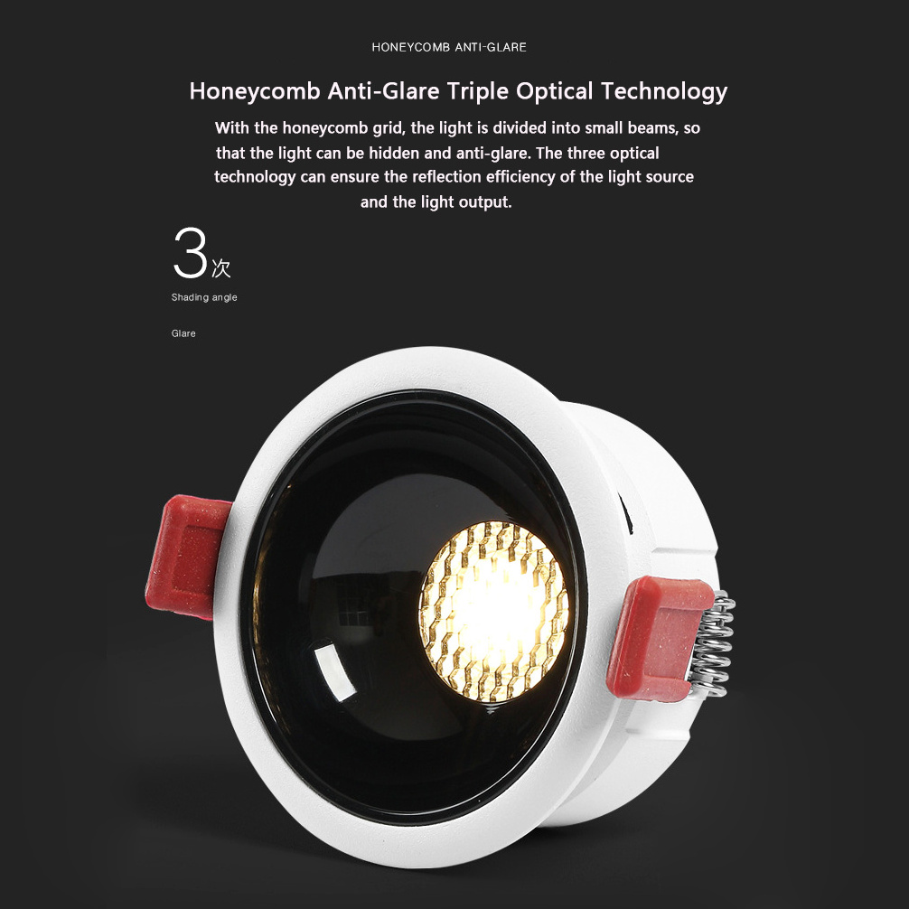 Smart dimmable zigbee tuya bluetooth wifi alexas smart speaker led downlight recessed anti glare cob honey comb downlight