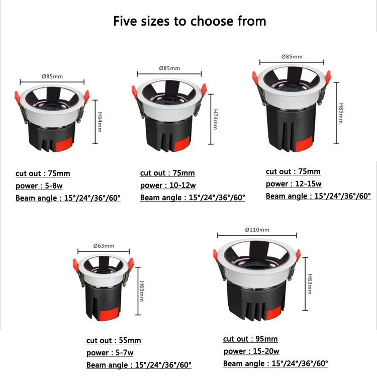 Anti glare cob downlight spot light recessed adjustable downlight gu10 downlight housing