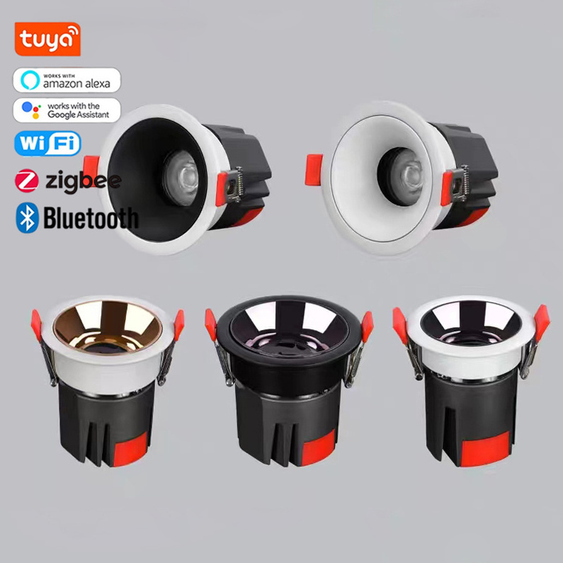 Dimmable cct rgb tuya spotlight cob recessed downlight with speaker smart wifi bluetooth zigbee down lights led ceiling light