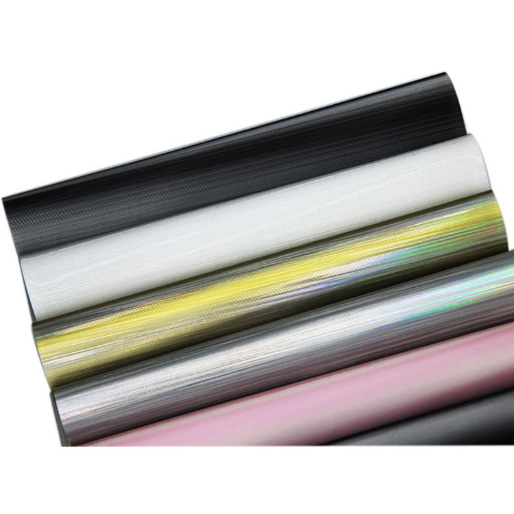 New design illusion effect rainbow film PU artificial leather fabric for bags and shoes in stock