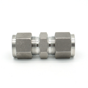 Stainless steel double-ferrule straight union hydraulic pipe connector