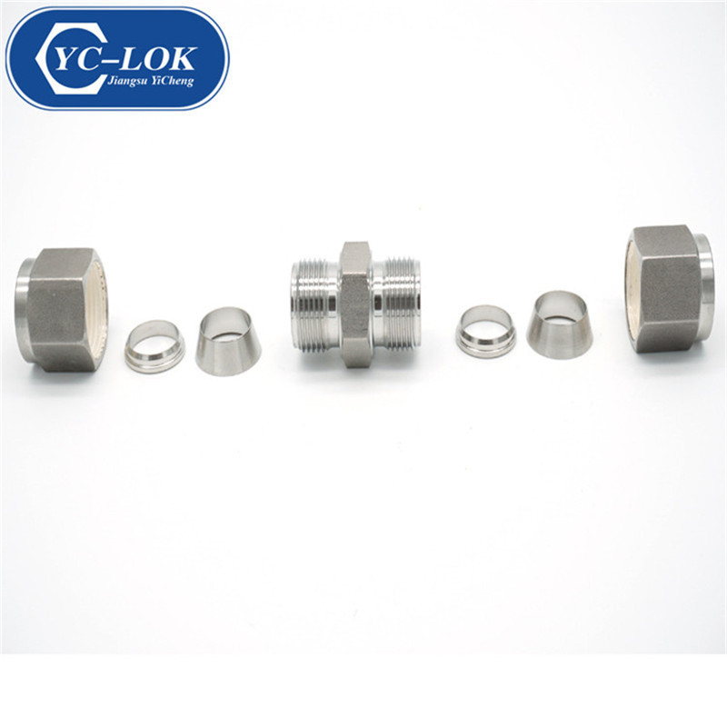 Stainless steel double-ferrule straight union hydraulic pipe connector