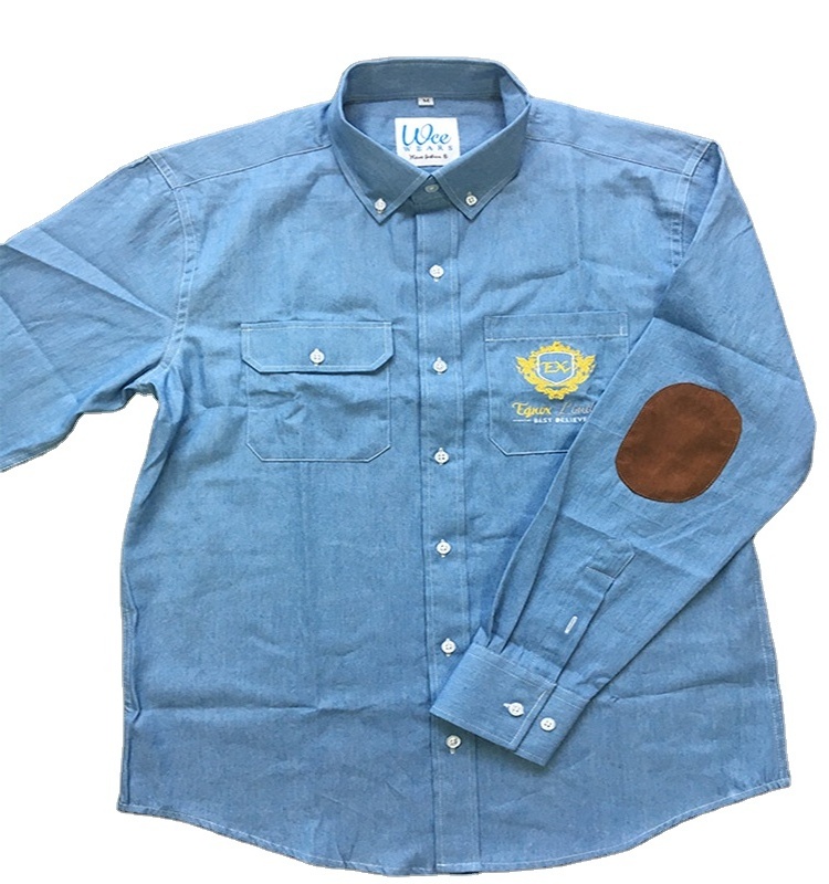 Fashion shirt with elbow patches men stone washed designer denim shirts