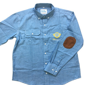 Fashion shirt with elbow patches men stone washed designer denim shirts