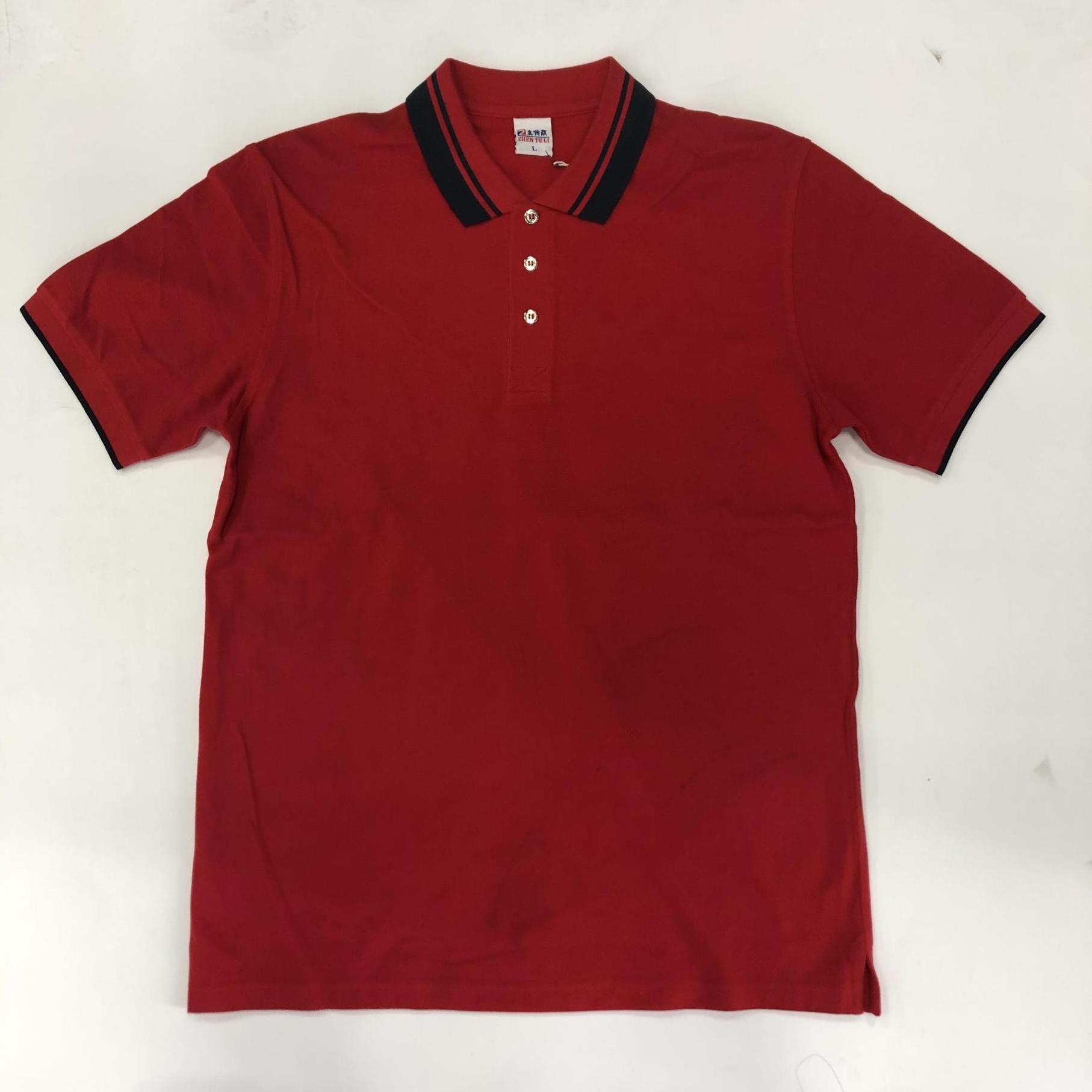 Custom logo red color slim fit cotton polyester black collar 3 buttons placket mens polo shirts