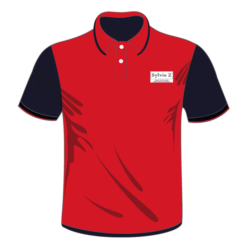 Custom logo red color slim fit cotton polyester black collar 3 buttons placket mens polo shirts