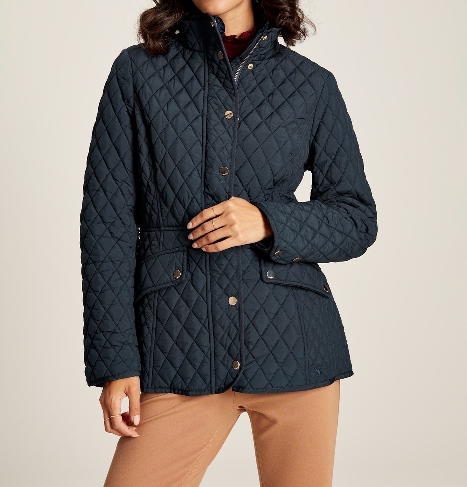 Fashion women quilted jacket with zip placket and cover