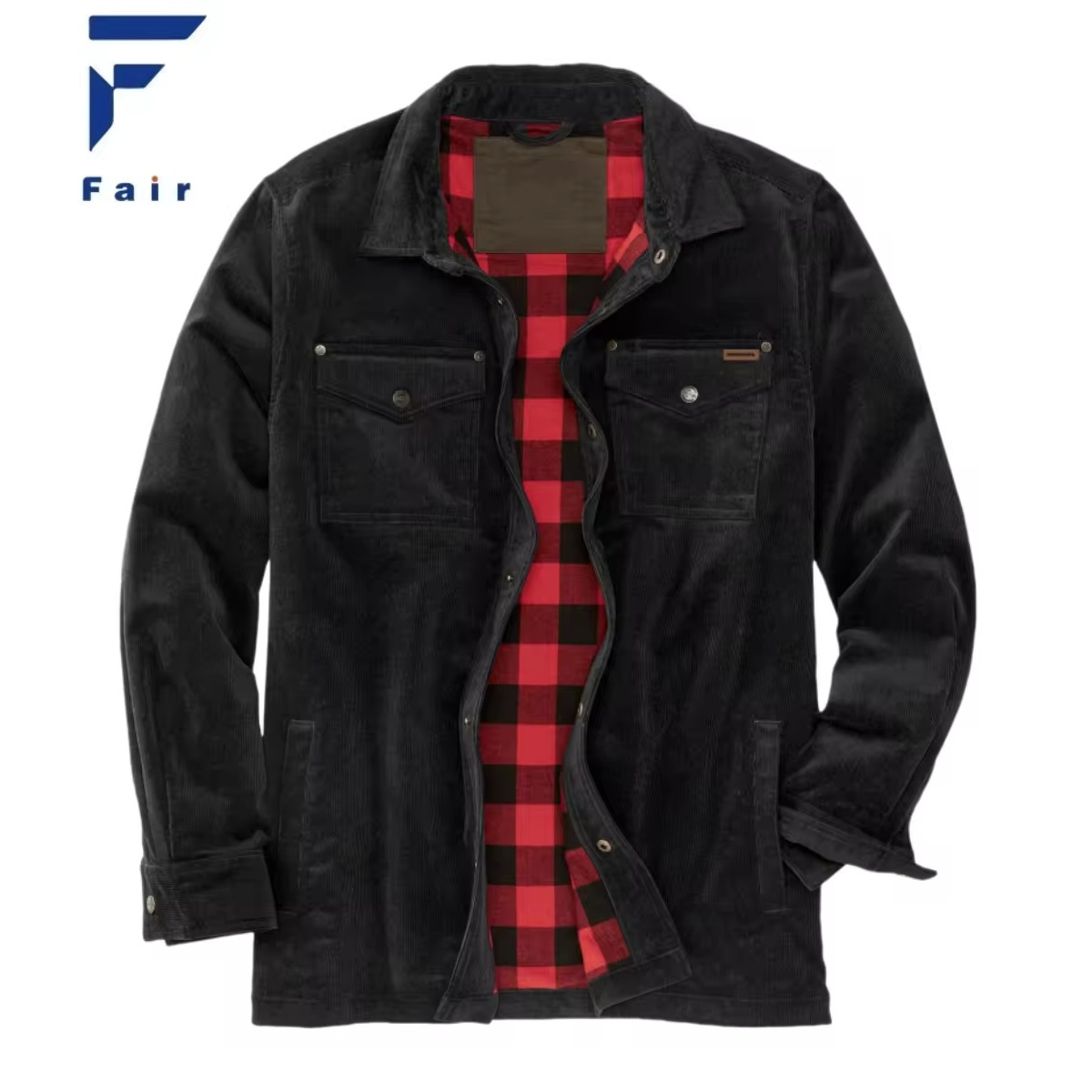 Custom Pattern Print Embroidery Men's Tough as Buck Flannel Lined Corduroy Shirt Jacket