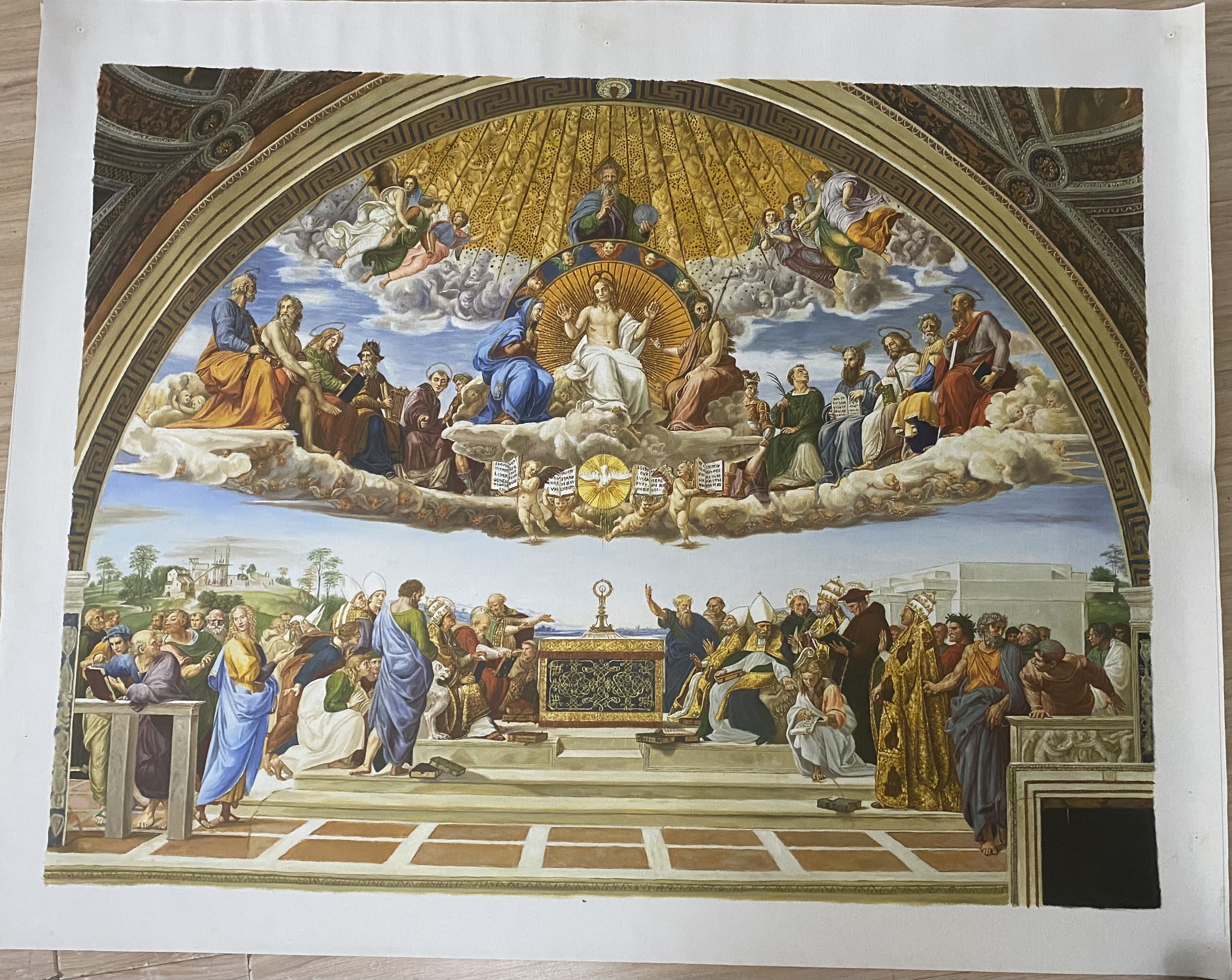 Raphael Fresco Reproduction Disputation of the Holy Sacrament Custom Handmade Oil Painting for Home Living Room Wall Art Decor