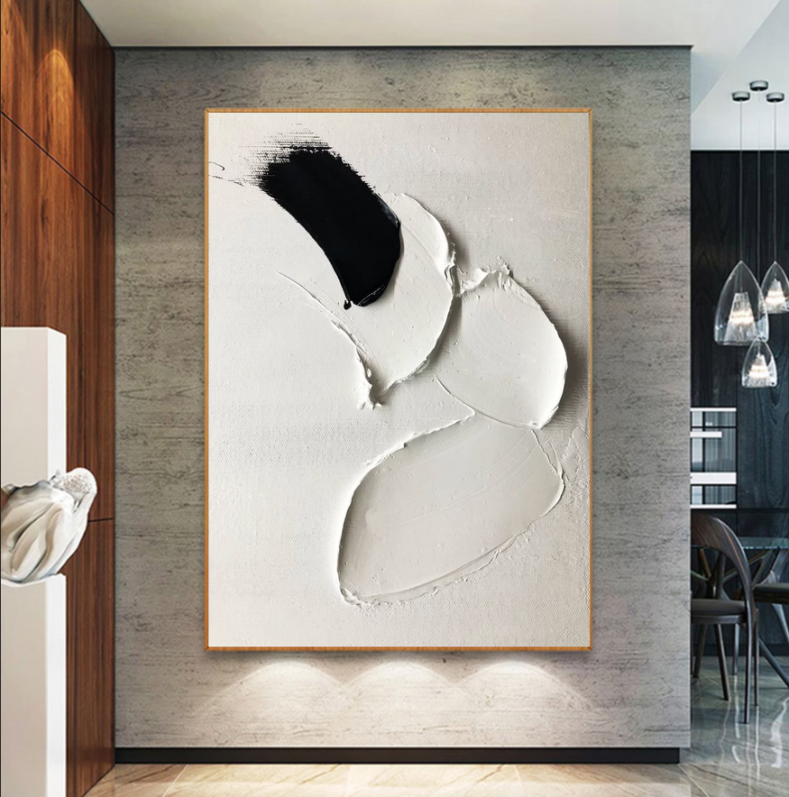 Modern 3D Texture Beige Minimalism Wall Art Decor White Abstract Black Canvas Painting for Home Living Room