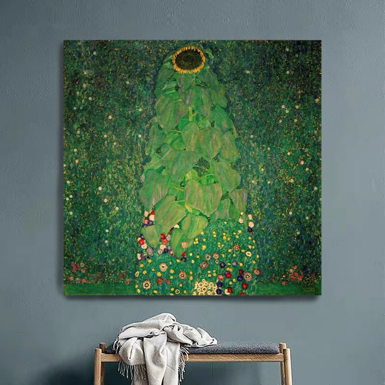 Handmade Antique Famous Gustav Klimt Sunflower Oil Painting Reproduction for Home Hotel Corridors Wall Art Decor