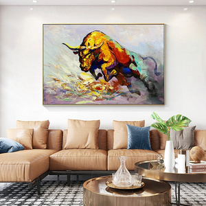 Colorful Abstract Bull Wall Art Oil Painting On Canvas Modern Large Art Pop Whimsical Art For Living Room Decor Paintings