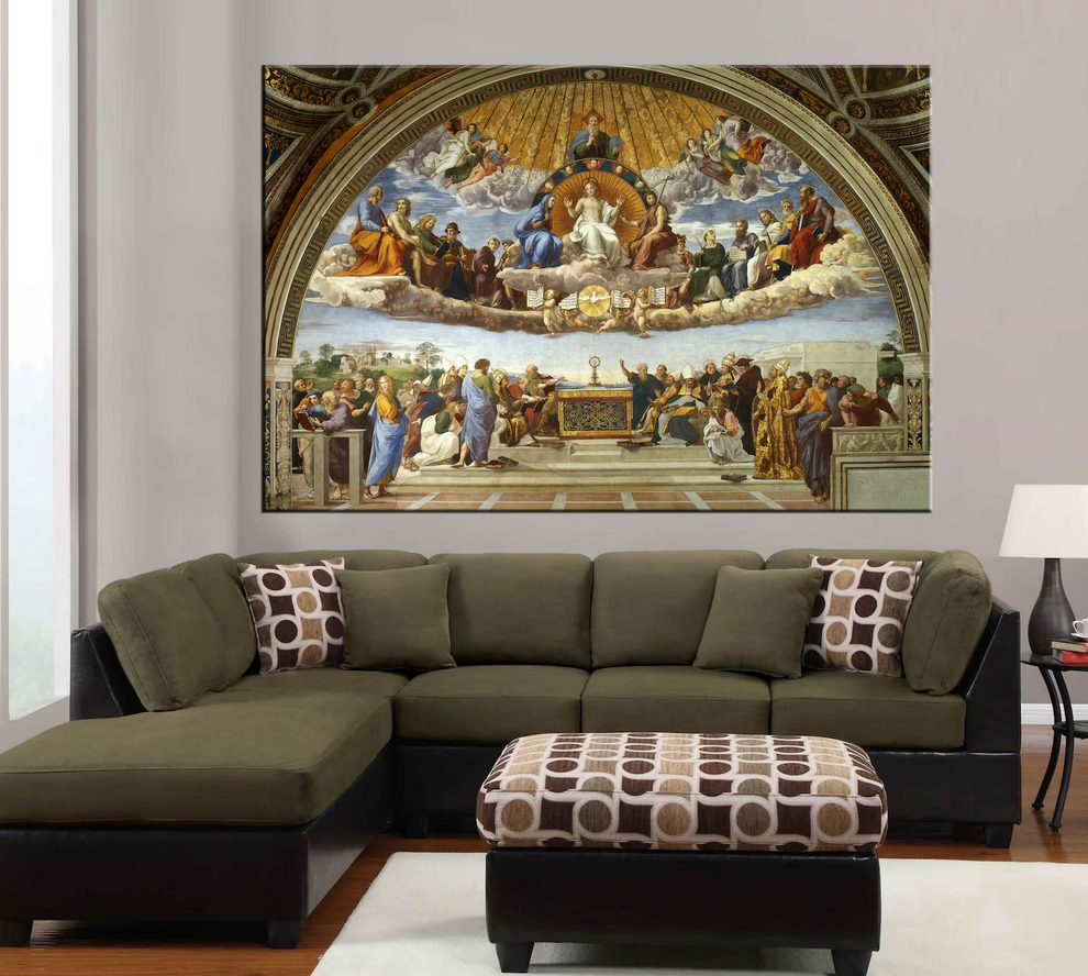 Raphael Fresco Reproduction Disputation of the Holy Sacrament Custom Handmade Oil Painting for Home Living Room Wall Art Decor