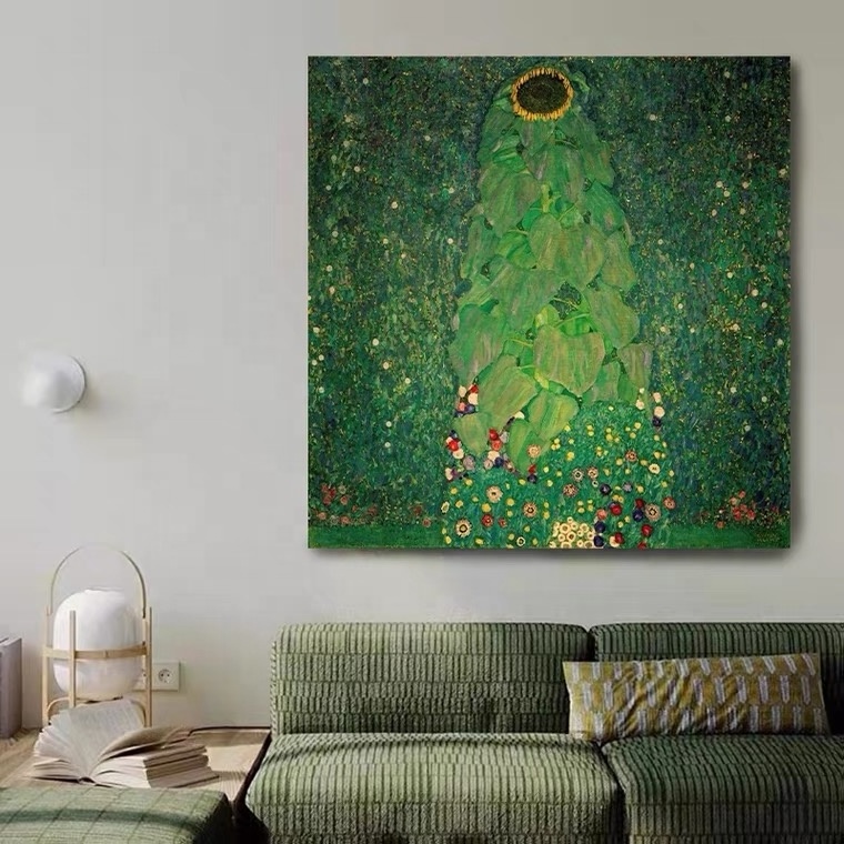 Handmade Antique Famous Gustav Klimt Sunflower Oil Painting Reproduction for Home Hotel Corridors Wall Art Decor