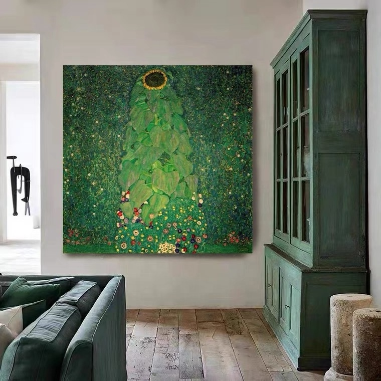 Handmade Antique Famous Gustav Klimt Sunflower Oil Painting Reproduction for Home Hotel Corridors Wall Art Decor