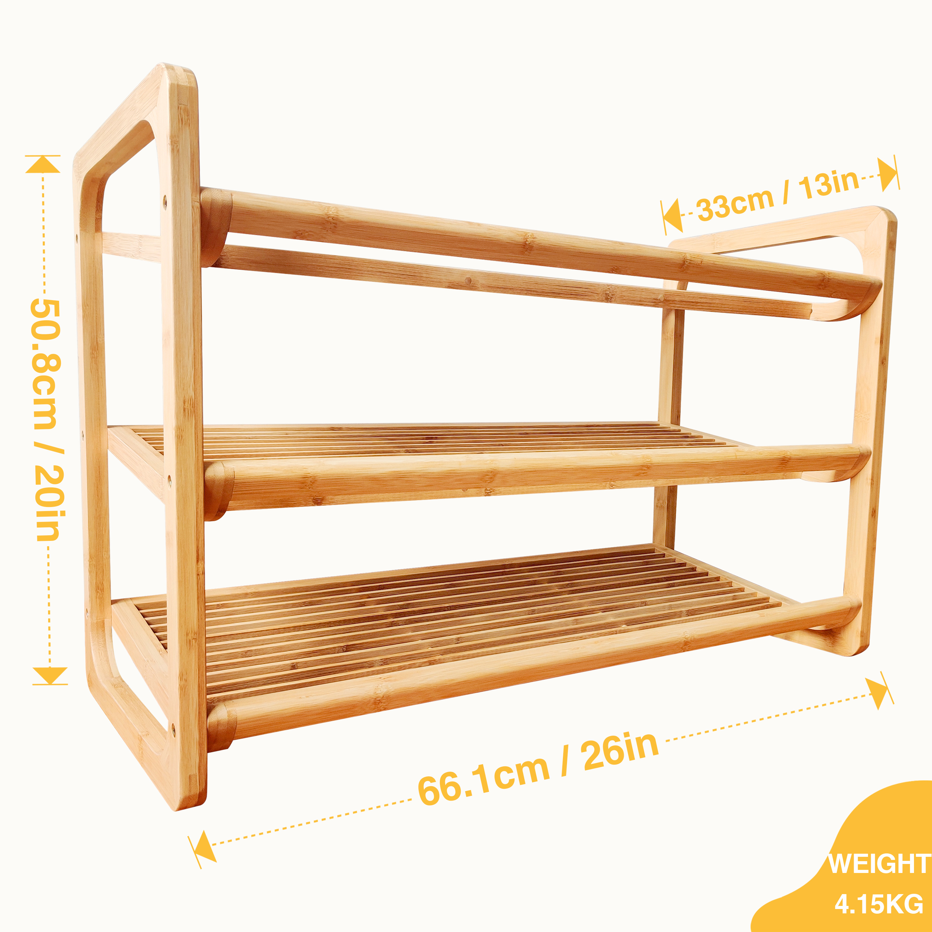 YCZM Hot Sale Living Room Furniture 3 Tier Handle Design Portable Bamboo Shoe Rack Bench